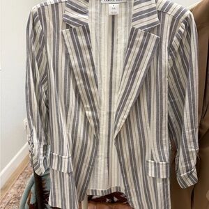 CAbi Women's Striped Blazer in Gray and White